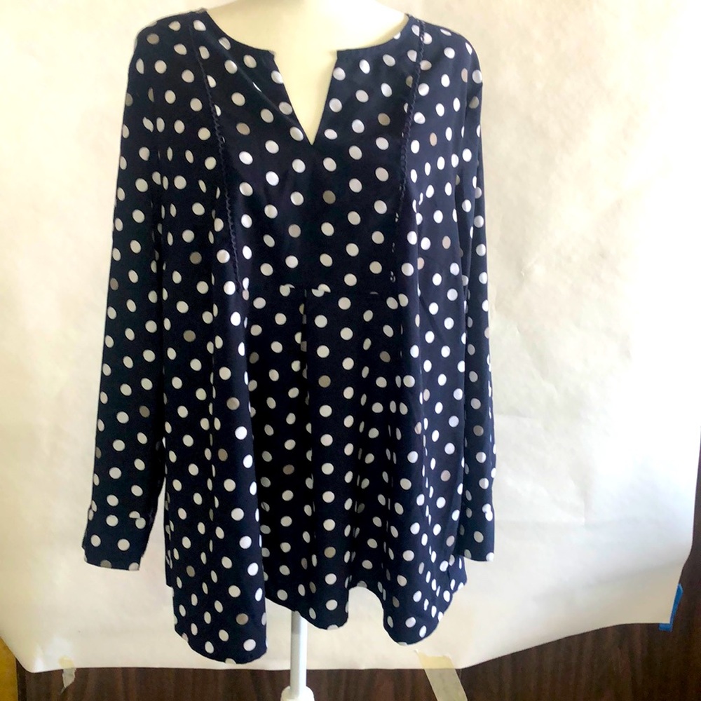 Blue w/ white polka dots, Lane Bryant tunic/blouse